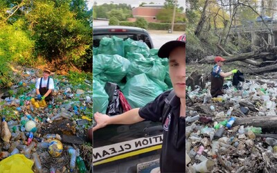 Tiktoker Daniel Toben uklízí znečištěnou přírodu. Ze zátoky plné plastových lahví odnesl desítky pytlů s odpadem