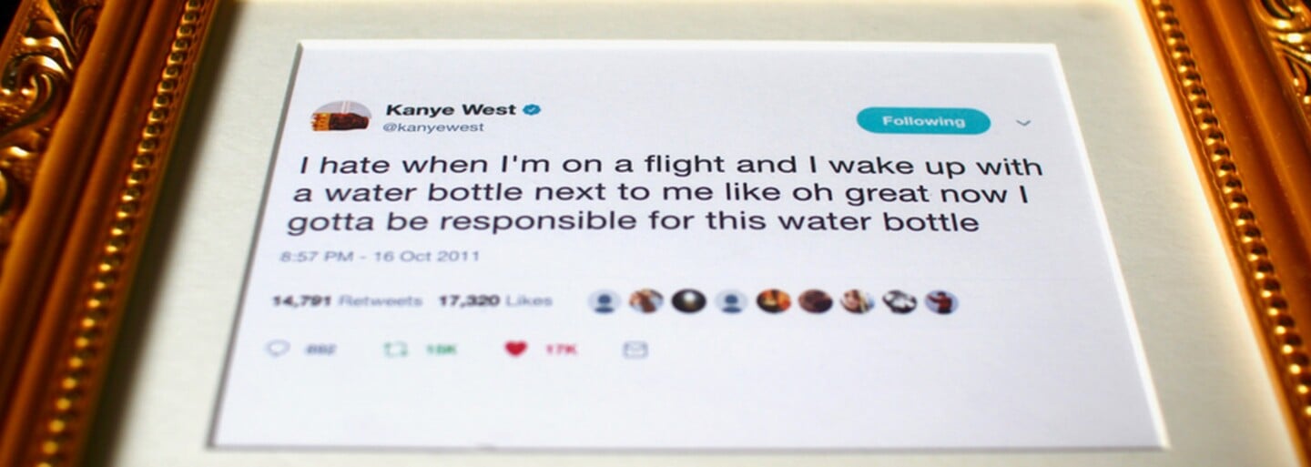 Tweety Kanyeho Westa sú na predaj. Jeho myšlienky v pozlátených rámoch si môžeš kúpiť za 50 dolárov