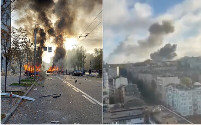 V centre Kyjeva zaznamenali viacero výbuchov, po útoku je nad mestom hustý dym
