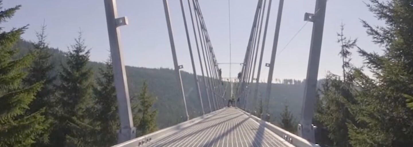 V pátek se v Česku otevřel nejdelší visutý most pro pěší na světě. Sky Bridge 721 se místy tyčí až 95 metrů nad zemí