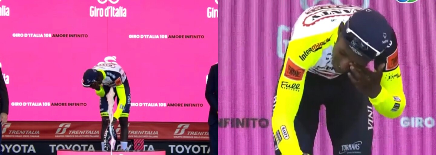 VIDEO: Cyklista vyhral 10. etapu na Giro d'Italia, pri oslave si strelil korkom od prosecca do oka. Z pretekov musel odstúpiť