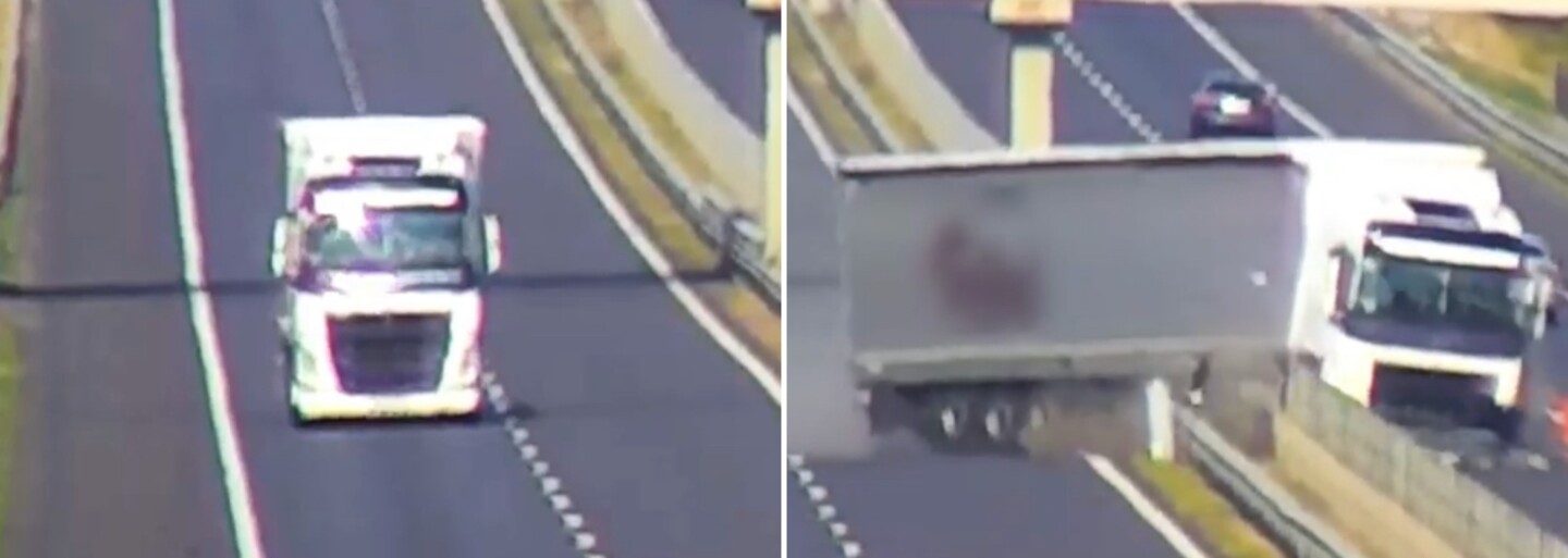 VIDEO: Kamiónu na maďarskej diaľnici praskla pneumatika. Takto prešiel v plnej rýchlosti do protismeru