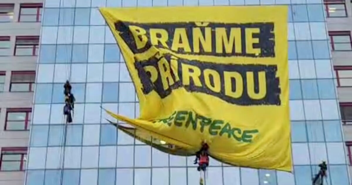 „Braňme přírodu.“ Aktivisté Greenpeace na protest obsadili ministerstvo životního prostředí