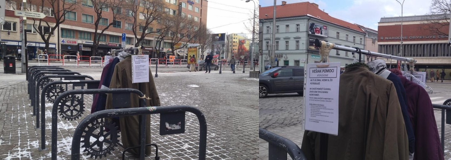 Zachráň život maličkosťou! V centre Bratislavy sa zjavil vešiak na kabáty, odkiaľ si oblečenie môže v prípade núdze vziať každý
