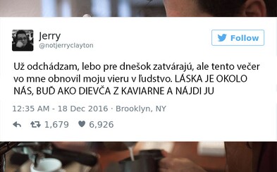 Zákazník sa v kaviarni stal svedkom roztomilého zrodu novej lásky. Celý jej priebeh pritom stihol sumarizovať na Twitteri Zákazník sa v kaviarni stal svedkom roztomilého zrodu novej lásky. Celý jej priebeh pritom stihol sumarizovať na Twitteri