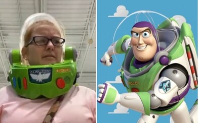 Žena se maskou Buzze Lightyeara chrání před koronavirem. Baví tím své okolí Žena se maskou Buzze Lightyeara chrání před koronavirem. Baví tím své okolí