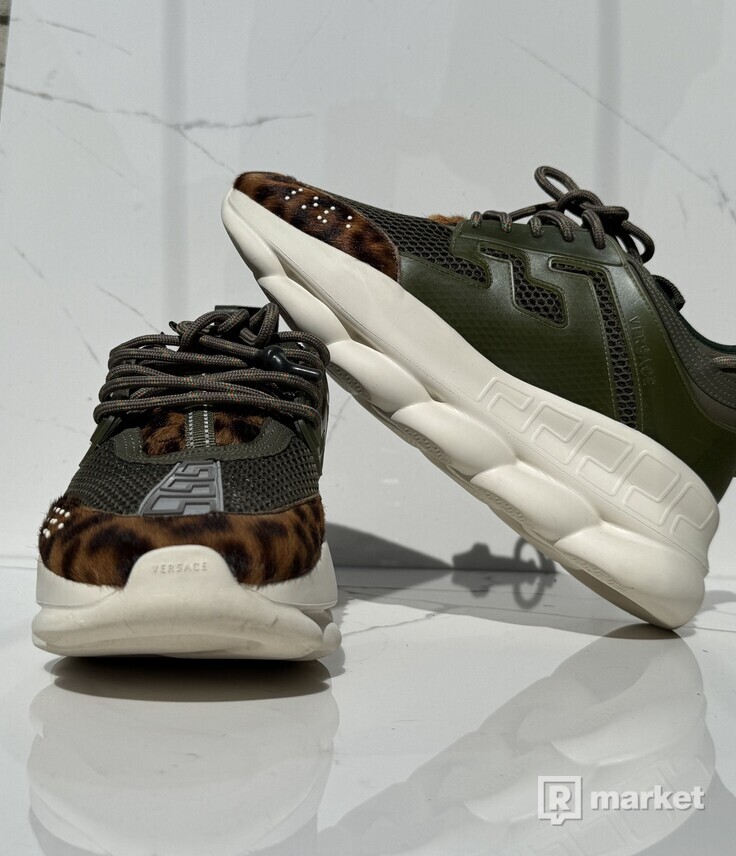 Versace Chain Reaction Sneakers Leopard Green