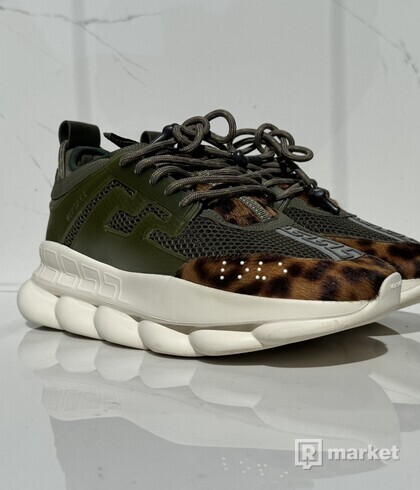 Versace Chain Reaction Sneakers Leopard Green