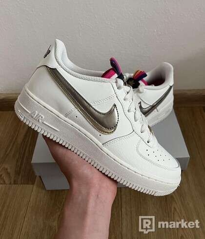 Nike Air Force 1 Double Swoosh Silver Gold