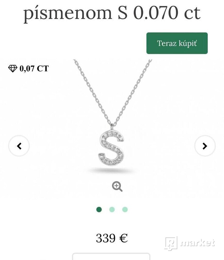 Briliantový náhrdelník z bieleho zlata s písmenom S 0.070 ct