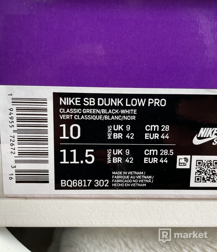 Nike SB Dunk Low Pro Classic Green EU 44