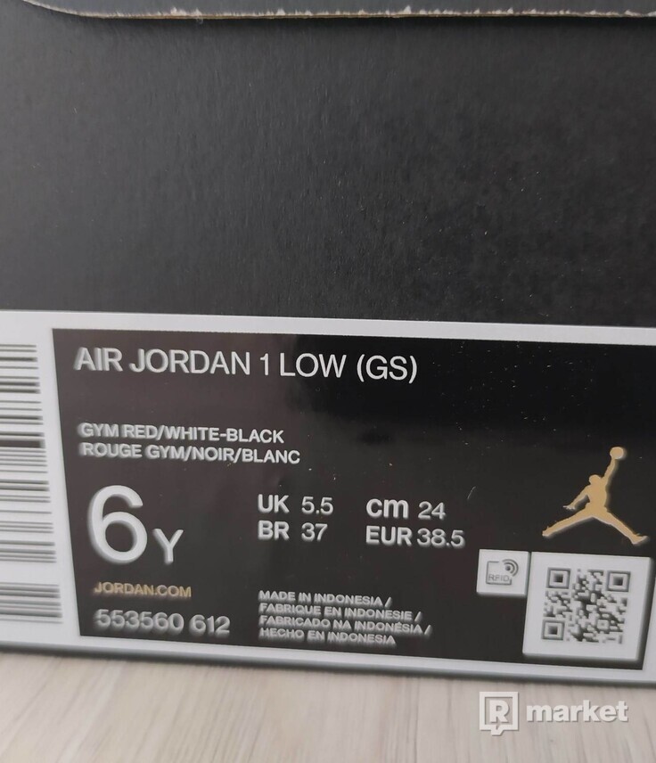 Jordan 1 Low Bred Toe gs 38.5