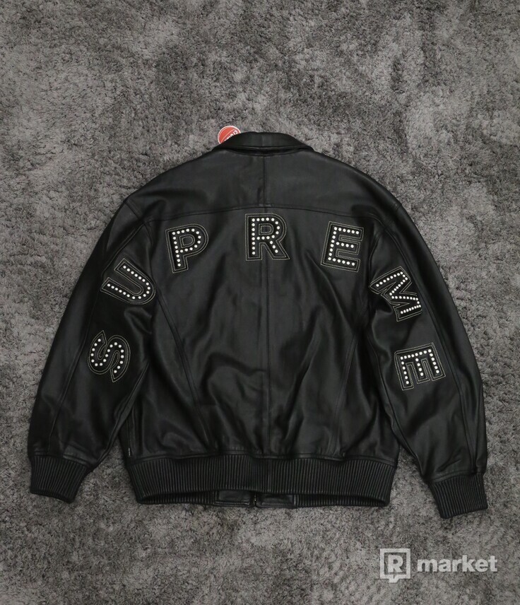 Supreme Studded Arc Logo Leather Jacket Black