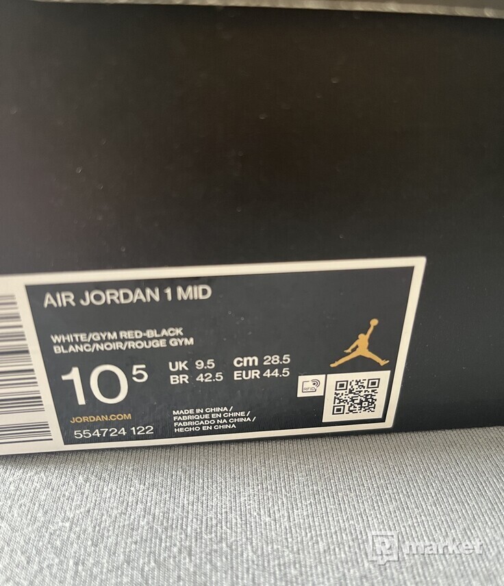 Air Jordan 1 Mid” Black Gym Red