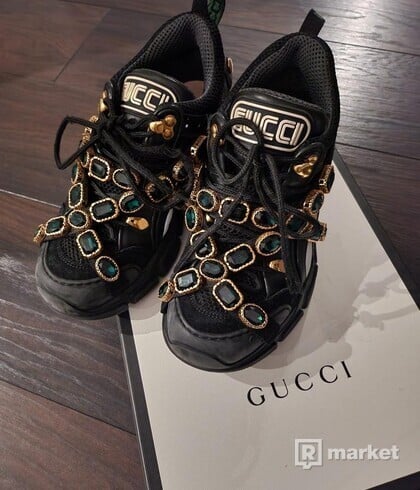 Gucci Black Mesh and Leather Flashtrek Reflective Sneakers