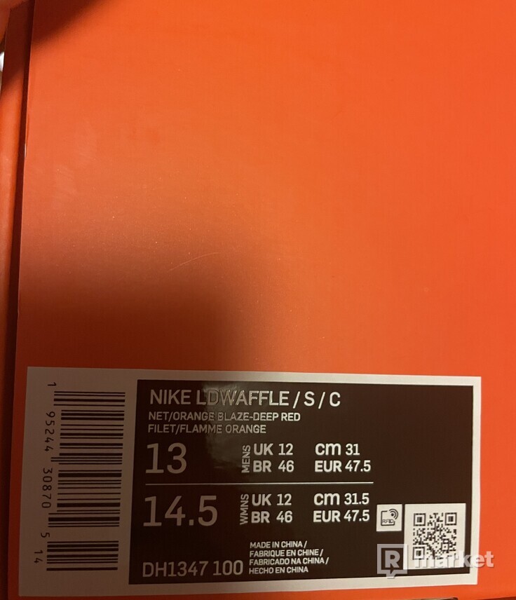 Nike LD Waffle sacai CLOT Net Orange Blaze 47.5