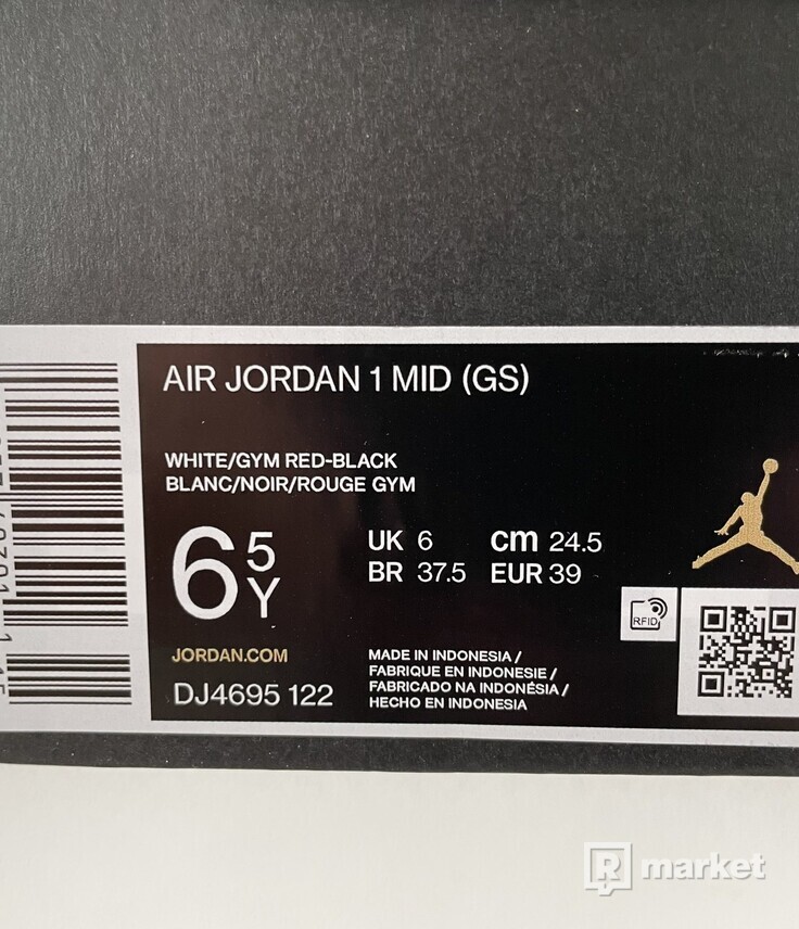 Nike Air Jordan 1 Mid Gym Red Black White (GS) EU 39-40
