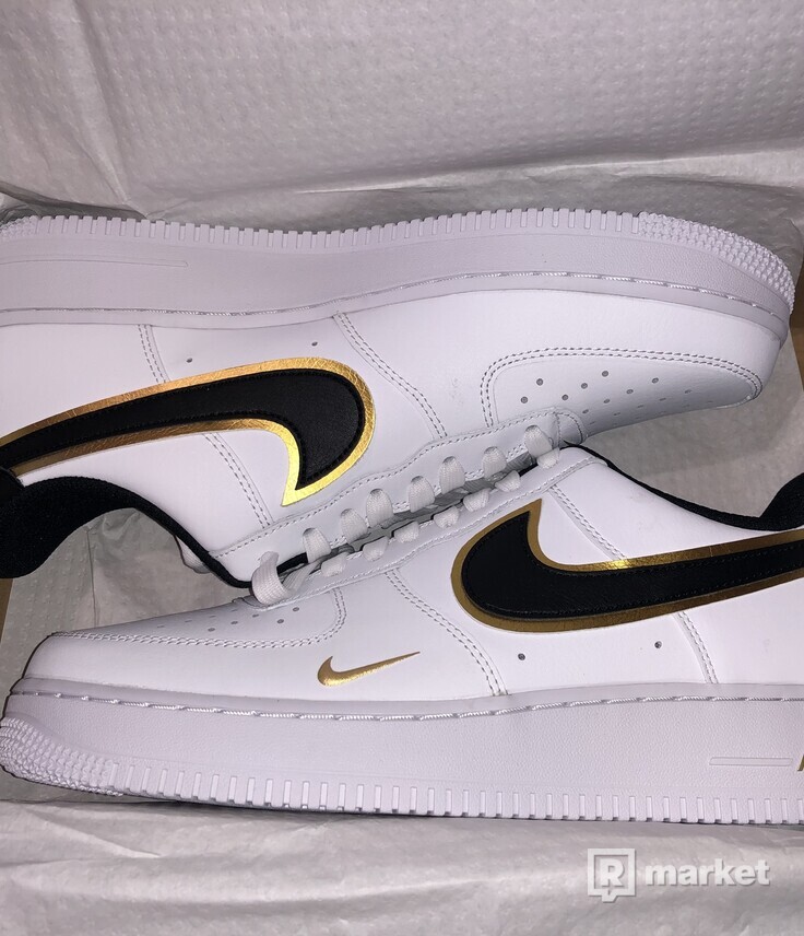 Air Force 1 Low Double Swoosh Black White Gold