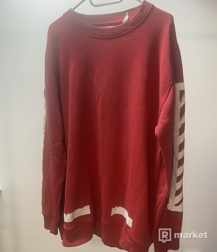 OFF WHITE Red Brushed Diagonals Long Sleeve T-Shirt
