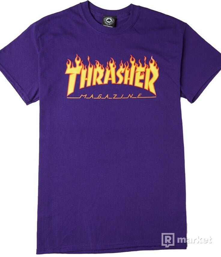 Thrasher tee flame logo purple