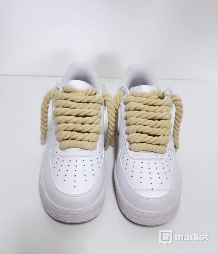 Nike Air Force 1 White - Custom Rope Laces - Natural