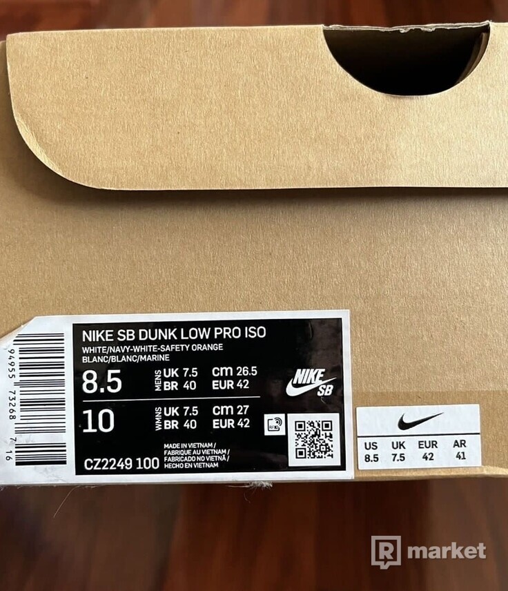 Nike SB Dunk Low Pro ISO Orange Label White Navy