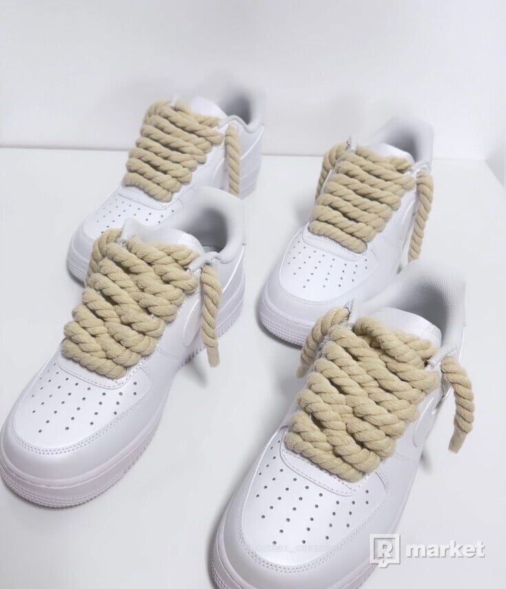 Nike Air Force 1 White - Custom Rope Laces - Natural