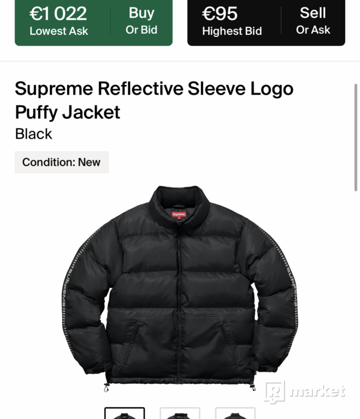 Supreme Reflective Sleeve Logo Puffy Jacket