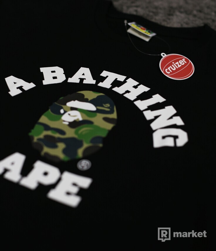 Bape A Bathing Ape Logo Tee Black Camo Green