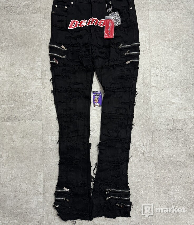 Guapi Stacked Zipper Distressed Denim Jeans