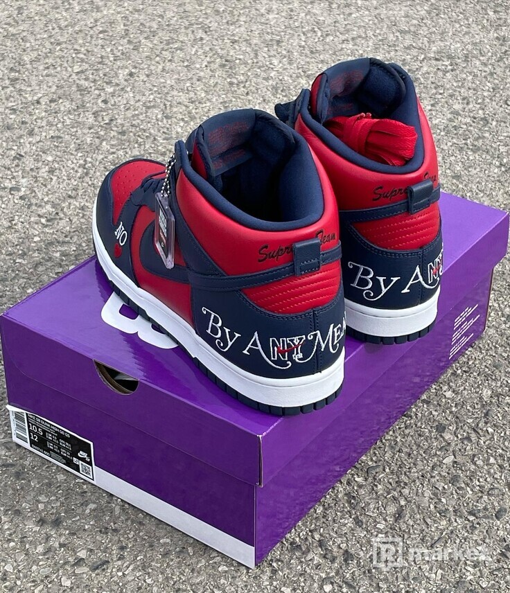 Supreme Nike SB Dunk high  By Any Means RED NAVY