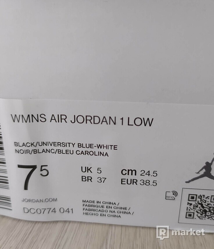 Jordan 1 Low Black White University Blue 38.5
