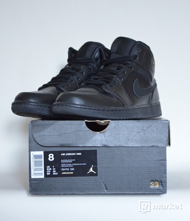 Air Jordan 1 Mid Black on Black