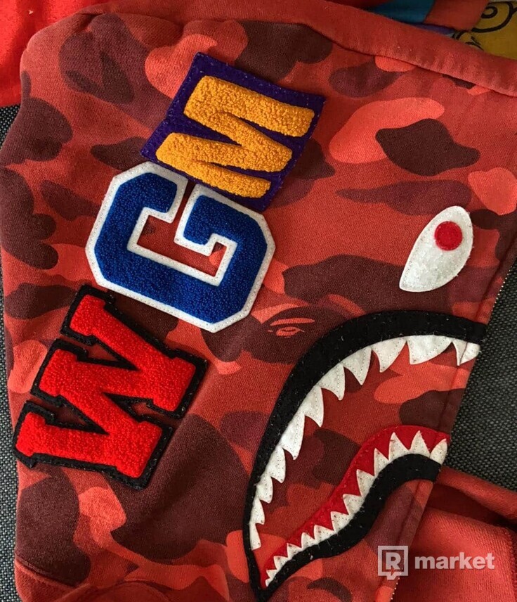 BAPE Shark Hoodie Half Camo Red