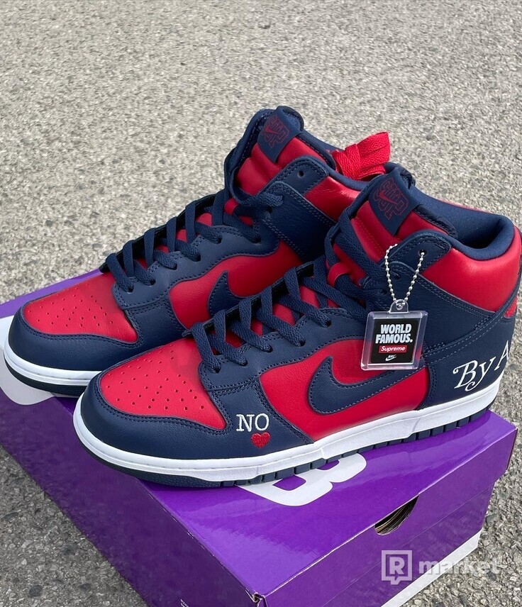 Supreme Nike SB Dunk high  By Any Means RED NAVY