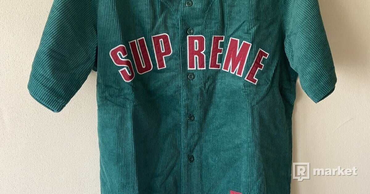 RARE Supreme Corduroy Baseball Jersey Dusty Teal Size Large S/S '18