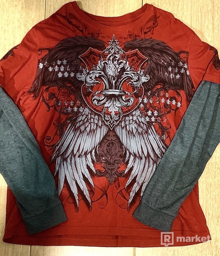 Rare Helix Wings Long Sleeve Affliction Style T-Shirt